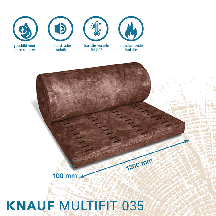 Knauf Multifit 035 glaswol - isolatierol - Rd2.85 - 120x10cm - 8.88m2